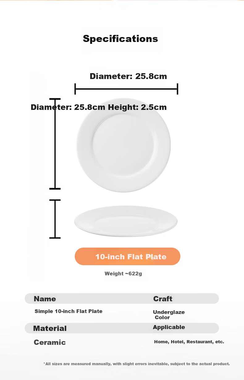 Youlaifu Ceramic Steak Plate, Home Dining Plate, 10-Inch European-Style Western Plate, Hotel Commercial Use, Microwave Safe, Set of 2 2