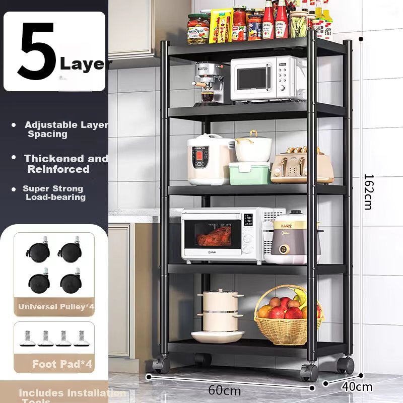 UOEN Kitchen Multi-Functional Storage Rack, Floor-Standing Multi-Layer Organizer for Home Use, Microwave Oven Storage Shelf, Utensil Holder