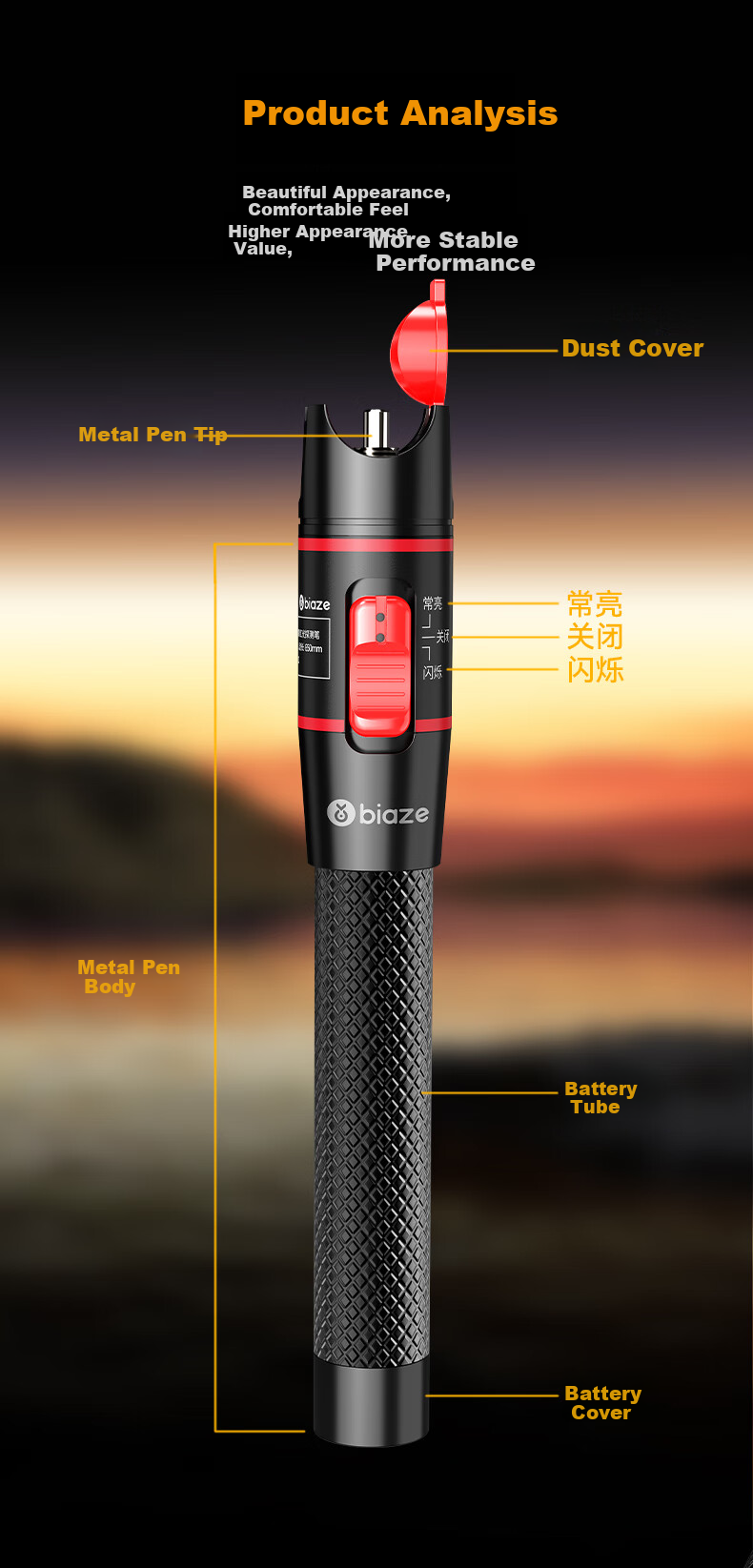 BIAZE Fiber Optic Adapter Telecom Grade FC-LC Red Light Pen Round to Square Converter Optical Power Meter Red Light Integrated Extension Connector Coupler FC Male to LC Female 3