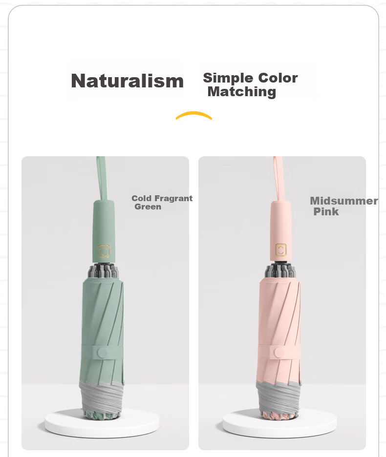 MAYDU Reverse Folding Umbrella, Three-Fold with 10 Ribs, Dual-Purpose for Sun And Rain, Double-Person Umbrella, M3362 Khaki Color 5