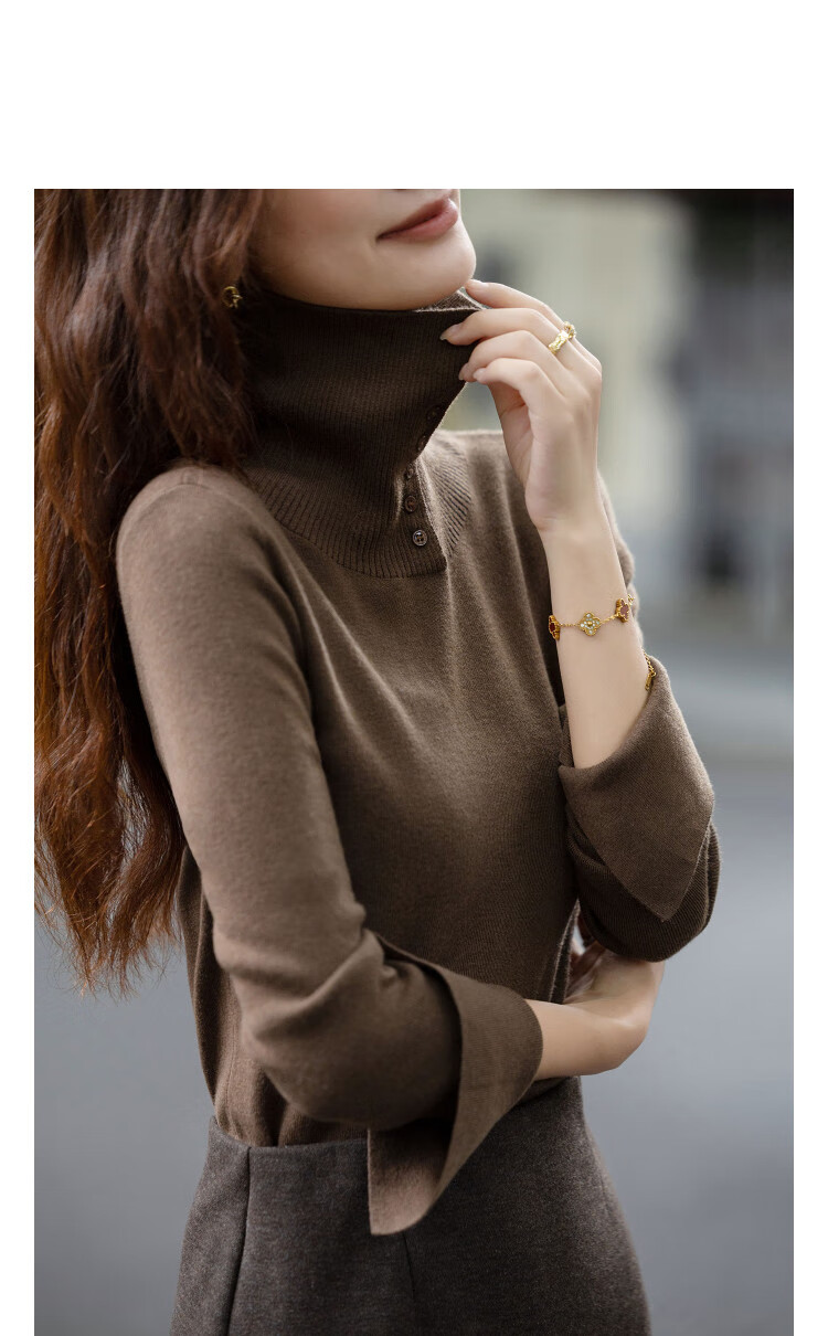 Dme [Containing Wool] Autumn Lapel Collar Knit Sweater with Contrasting Color Button-Up, Flared Sleeves, Slim Fit, Concealing Body Shape, Women's Top 1