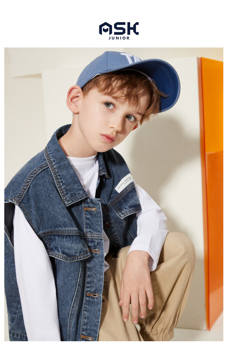 ASK JUNIOR Boys' Jacket, 2026 Autumn New Arrival, Denim Vest for Older Children And Teenagers 1