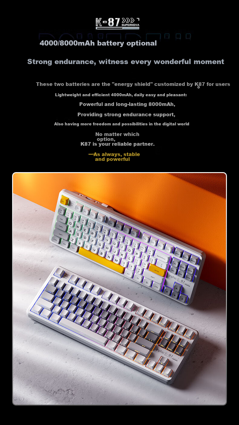 INPHIC K87PRO Wireless Mechanical Keyboard Wired 87-Key Bluetooth Tri-Mode Gasket Custom Full-Filled Side-Engraved HIFI Gaming Esports Office Silver 12