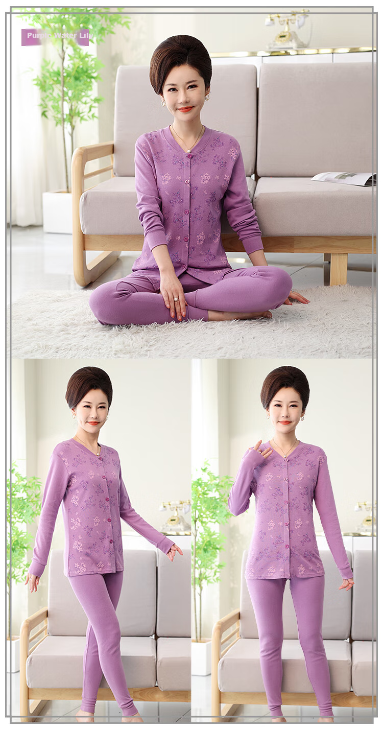 Hengyuanxiang [Middle-Aged And Elderly Cardigan] Women's Underwear, 100% Pure Cotton Thin Underwear Set, Mom's Spring Seaso 11