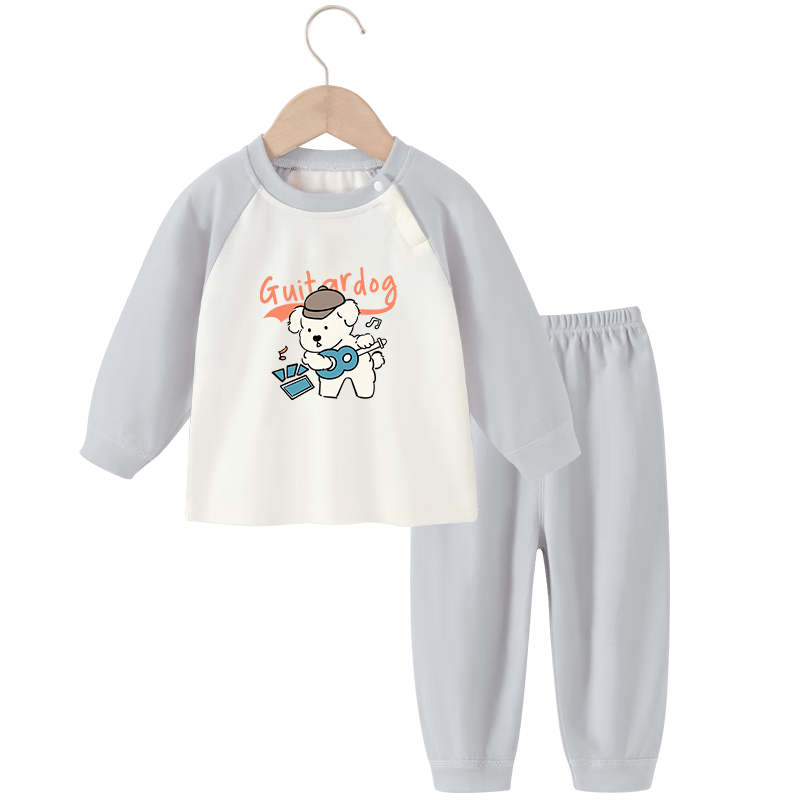 Badi Badi Baby Toddler Pure Cotton Autumn Thermal Set Boys Girls Pajamas Gray Guitar Dog 100
