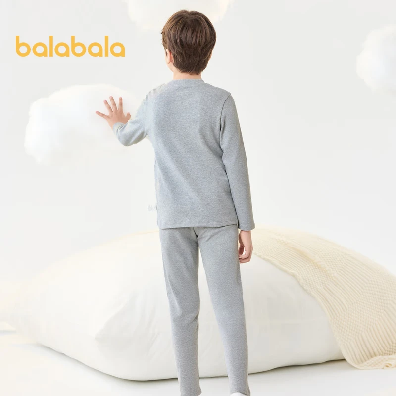 Balabala Boys and Girls Children's Underwear Set Two-Piece New Autumn and Winter Velvet Lined Thermal Top and Bottom Pajamas Red