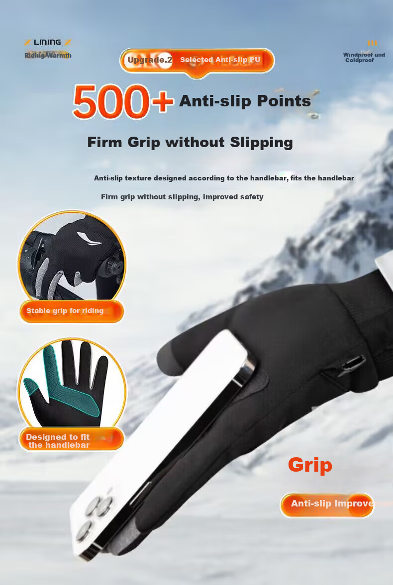 Li-Ning Cycling Gloves, Winter Warm Windproof Cold-Resistant, for Bicycle Riding, Leather Outdoor Sports Touchscreen Training Gloves, Full-Finger 5