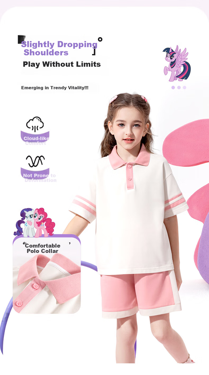 MY LITTLE PONY Girls' Preppy Style Set, Children's Summer Cool Sports Short-Sleeve Outfit, Purple, Size 110 6
