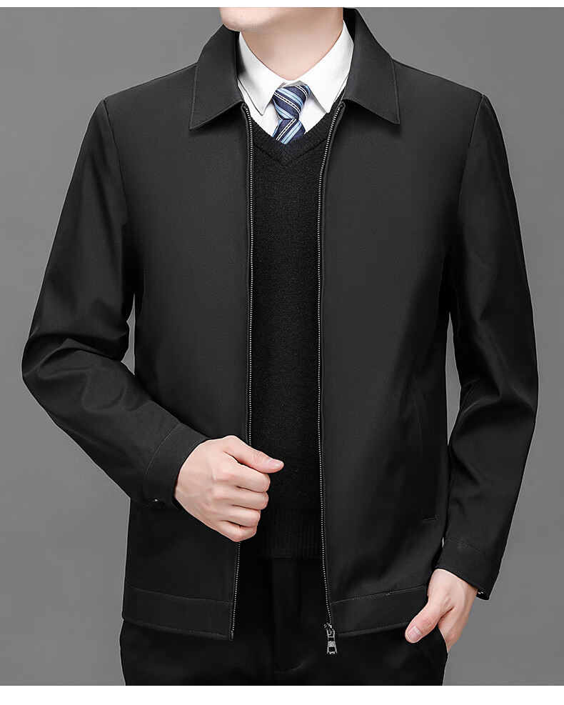 ROMON Men's Spring Autumn Business Casual Collar Executive Jacket MK21 Black 2XL 11