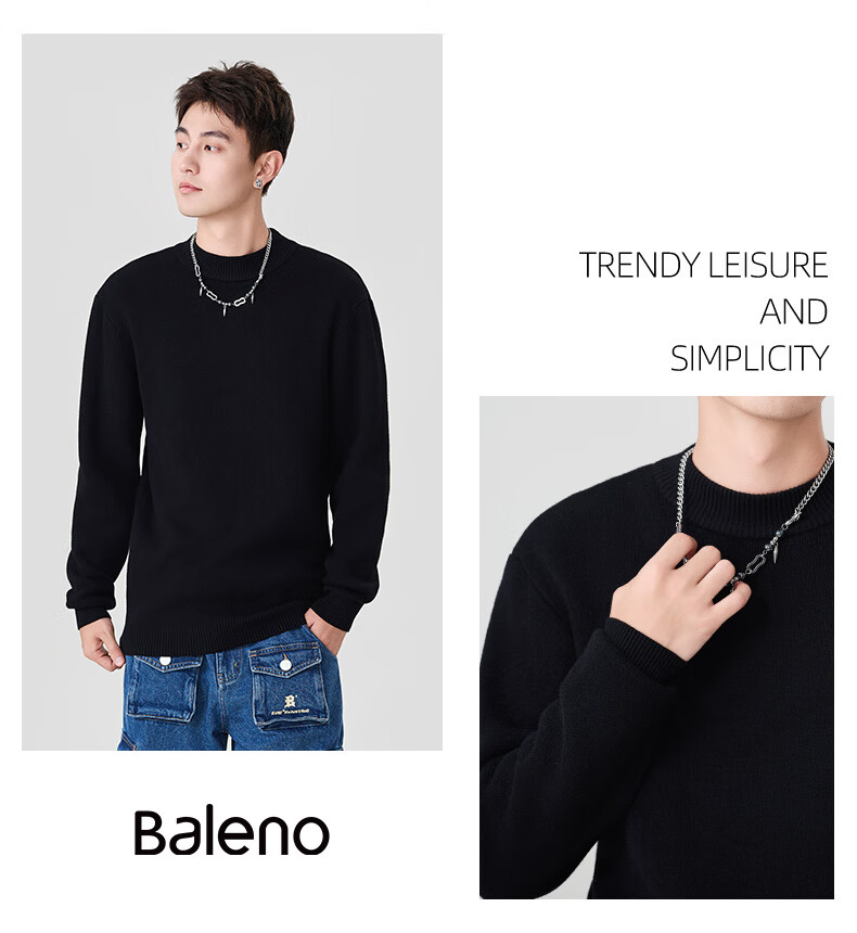 Baleno S&K Series Half Turtleneck Sweater Autumn Winter 2025 New Men's Base Layer Heavyweight Warm Top for Students 13