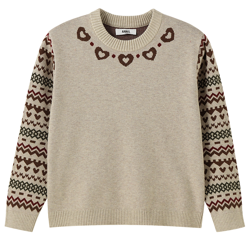 Annil Kids Girls' Crew Neck Long Sleeve Knit Sweater 2025 Winter New Apricot 140