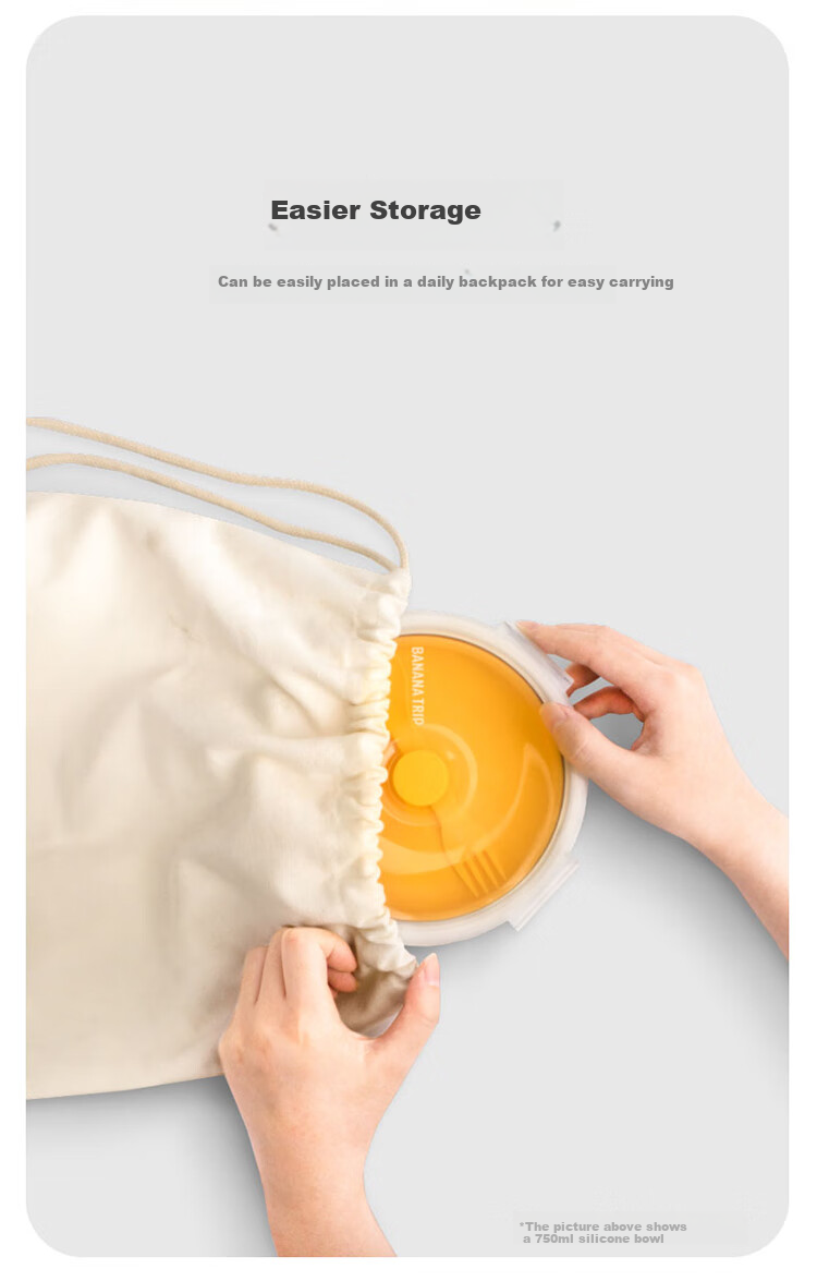 BANANA TRIP Portable Folding Bowl for Travel, Silicone Utensil Fruit Storage Container with Lid, Extendable Bowl, Orange, Medium Size, 750ml 6