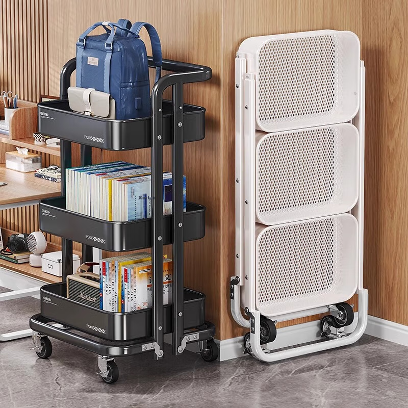 YOUQIN Bookbag Storage Rack, Mobile Cart for Books, Under-Desk Storage Shelf with Wheels, Floor-Standing Side Table Organizer for Bags