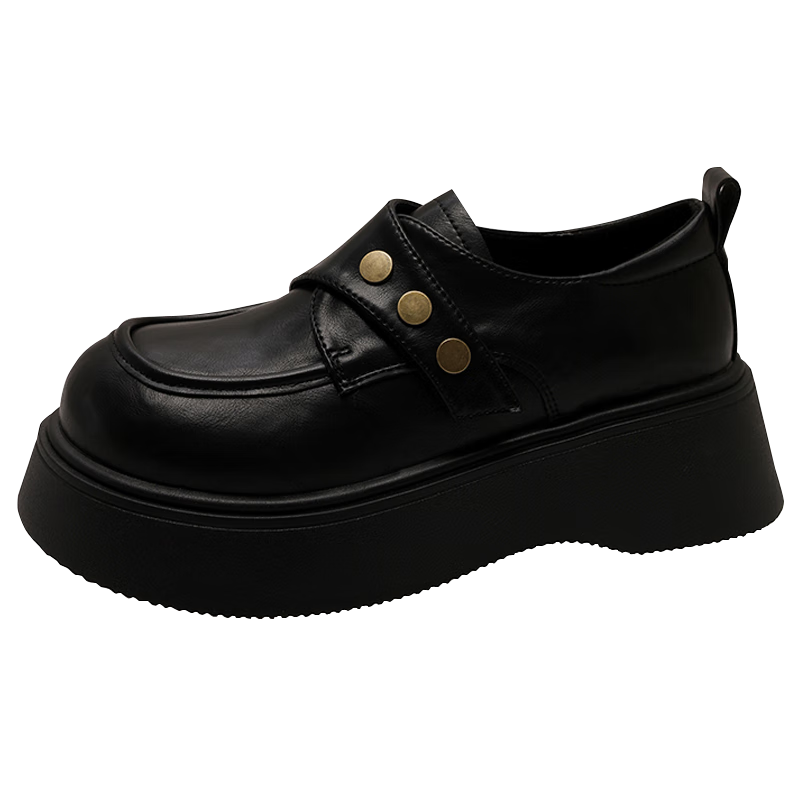 CARTELO Women's Thick Sole Height Increasing Loafers Black British Style Leather Shoes 1629 Black Size 37