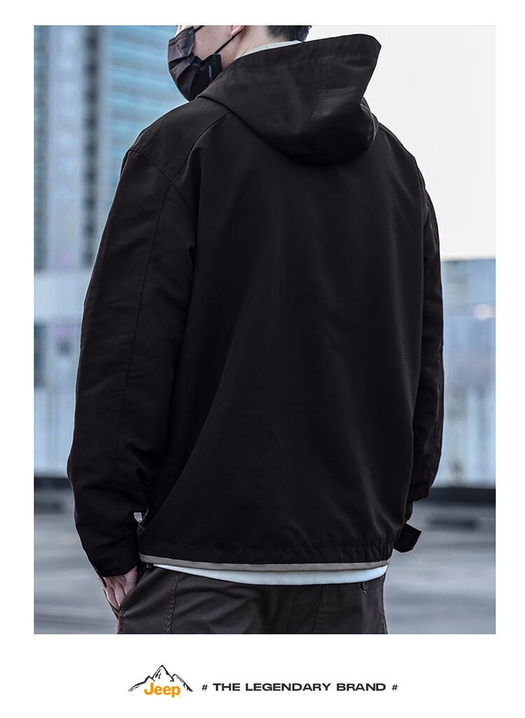 JEEP Men's Spring Autumn Hooded Jacket Casual Trendy Gray XL 4