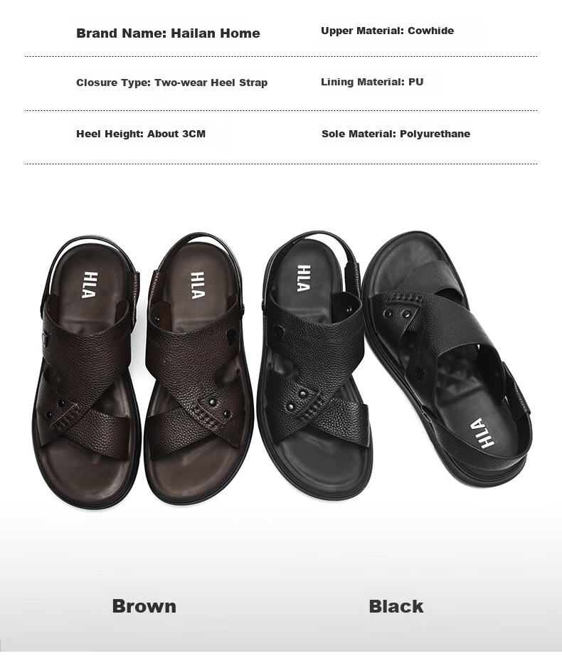 HLA Men's Slip-On Sandals, Top-Grain Leather Breathable Beach Shoes for Men, T031 Brown Size 40 4