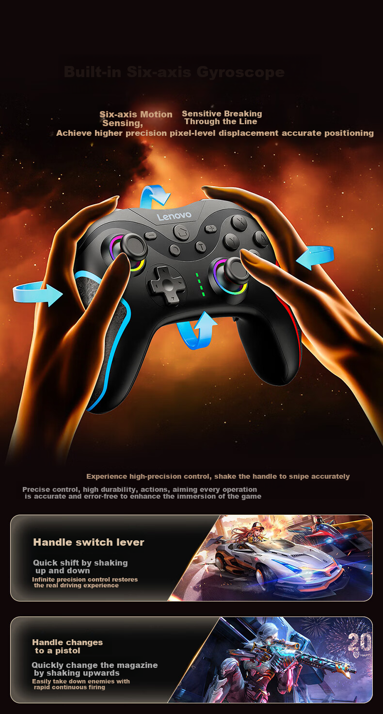 Lenovo S01 Wireless Game Controller Switch2pro Controller Steam Controller Bluetooth Motion-Sensing Computer Rescuer PC Mobile Zelda Mario Racing Star Fox Zero Black 6