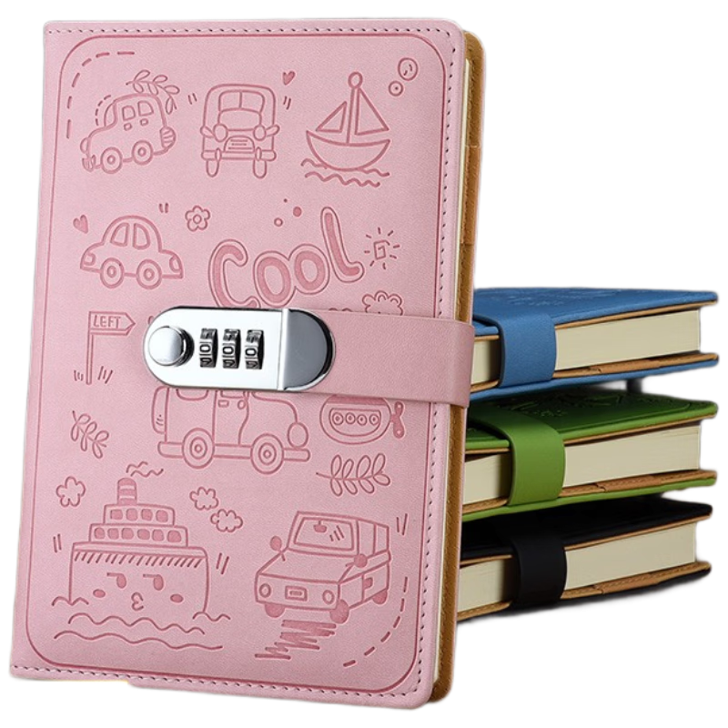 Shushan Diary Notebook for Elementary Students with Password Lock, Grade 3, A5, Simple Student Journal, Pink, 200 Pages