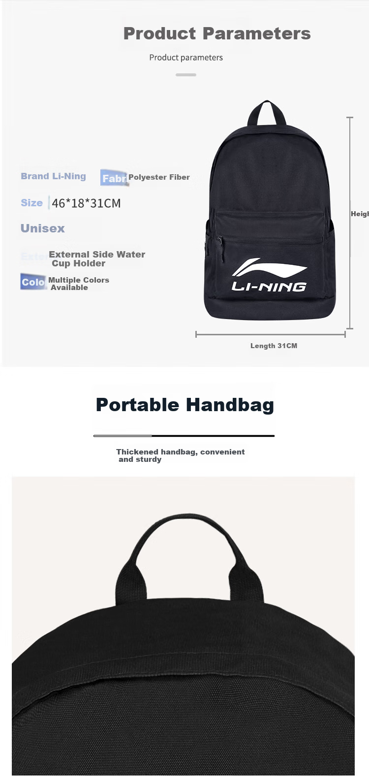 Li-Ning Backpack, School Bag, Sports Backpack, Large Capacity, Unisex, Fashionable Basketball Travel Laptop Backpack 3