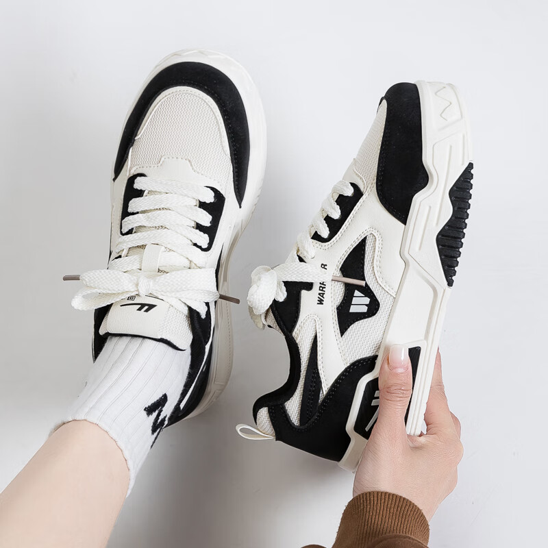Huili Women's Low-Top Sneakers, Double Mesh Casual Shoes, Versatile Sports Shoes for Women, WXY3590, Beige And Black, Size 38