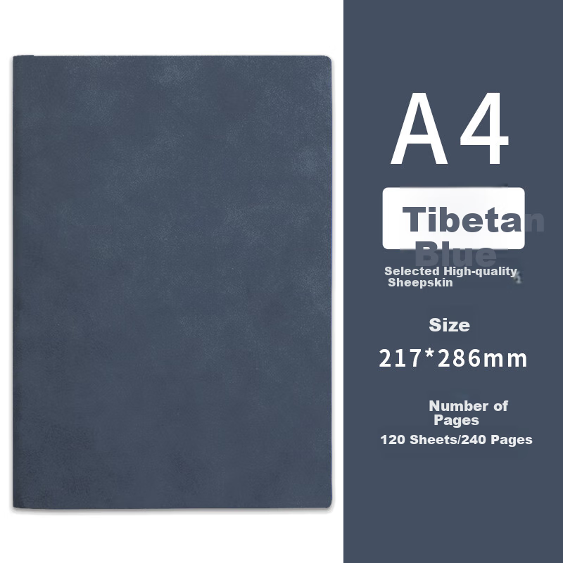 Jiaranheng Business Notebook, Aesthetic A4 Vintage Sheepskin Cover Notebook, Journal Diary, Soft Cover for Office Work Stationery, Meeting Record Book, Customizable, Navy Blue