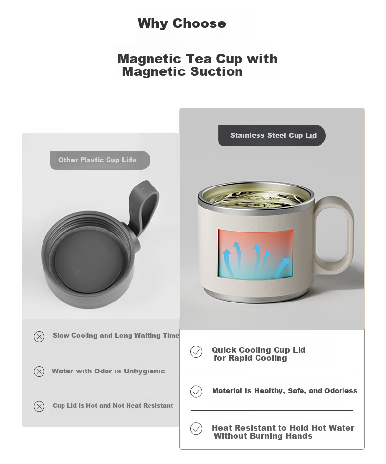 NRMEi Magnetic Insulated Mug, Large Capacity, Men's Tea Infuser, 316 Stainless Steel, Portable, Tea Steeping, Magnetic Pop-Up Thermos Water Cup for Me 9