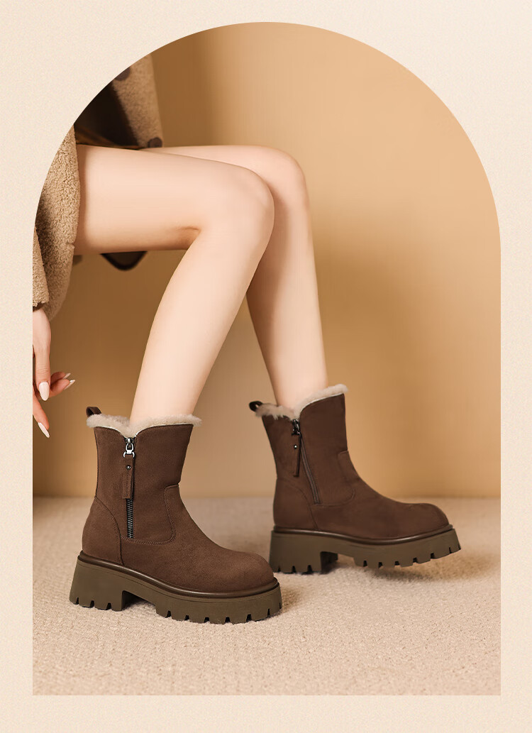 ZHR Women's Snow Boots Fleece Lined Thick Warm Cotton Shoes Northeast Thick Sole Short Boots 2025 New Women's Boots K381B Black Size 37 5