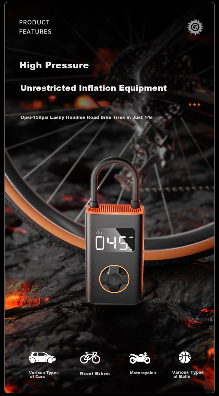 QiCYCLE N3 Extreme Flame Edition Inflatable Pump, Car Air Pump with Tire Pressure Measurement, Automatic Start-Stop Function, Wireless Lithium Battery Electric Air Pump 9
