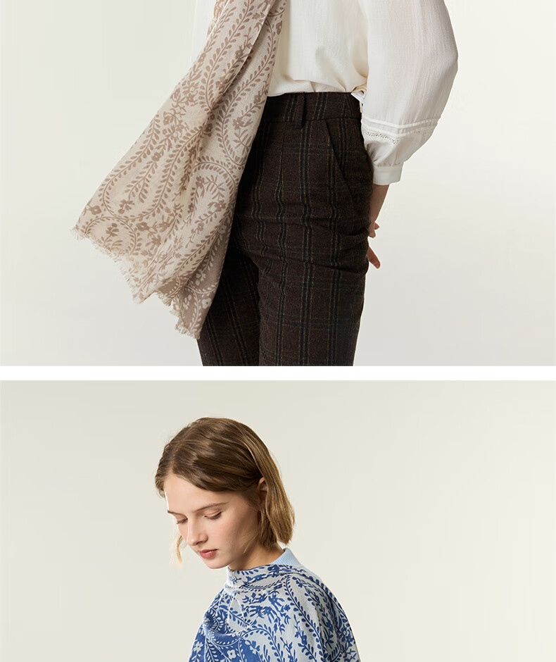 ELLE [Gift Box Set] 100% Pure Wool Women's Scarf Shawl Printed Gift for Mom Girlfriend 7