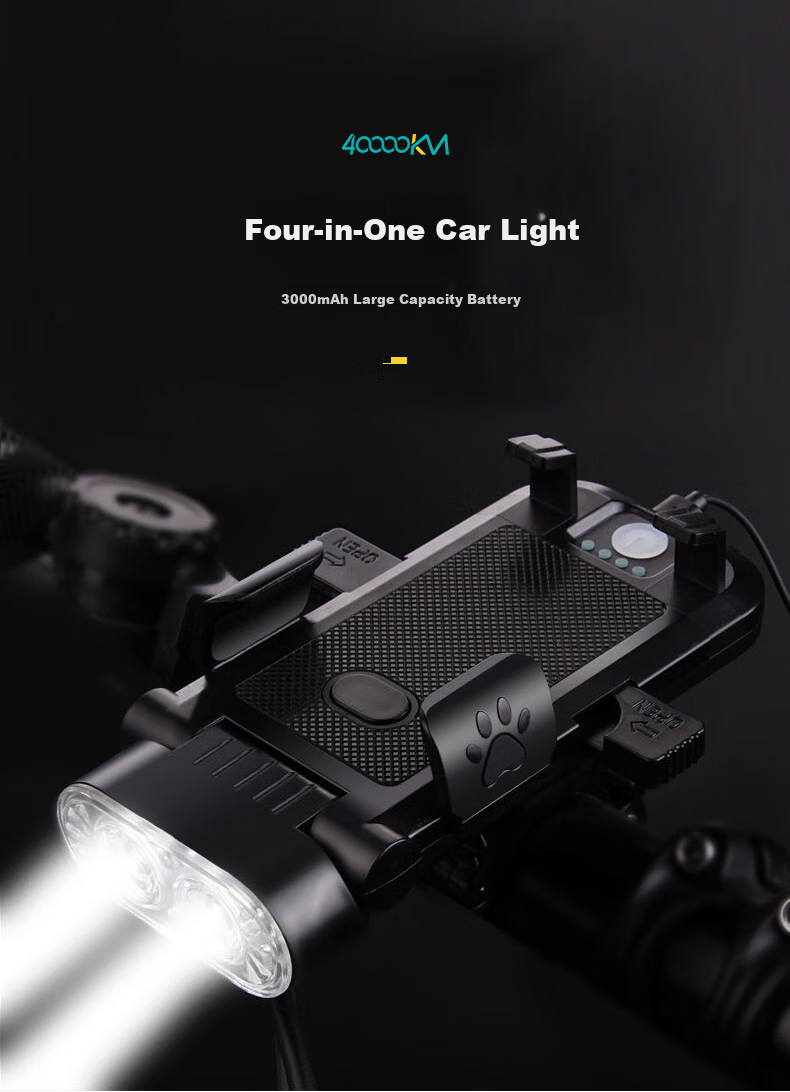 Siwangongli Mountain Bike Light, Night Riding Light with Horn, Integrated Cycling Equipment, Phone Holder, Bicycle Front Light Accessories, Illumination Lamp 1