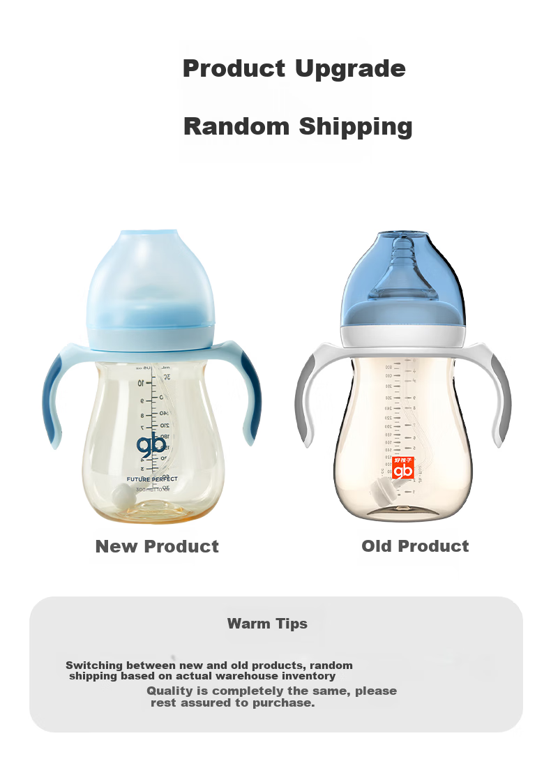 Gb PPSU Baby Bottle, Wide Mouth Bottle with Handle And Straw, Xiaohuomao Series, 300ml Blue, 6 Months+ 1