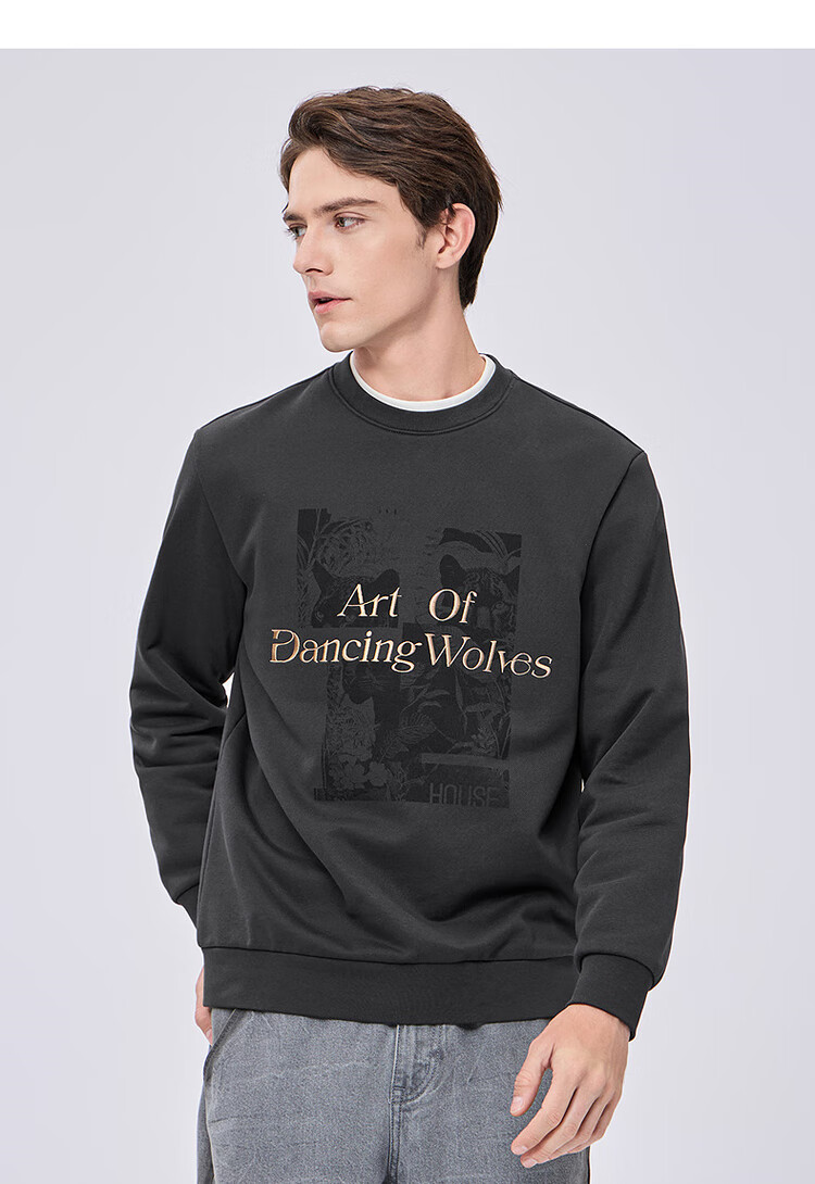 Dance with Wolves [Heat Retention & Thickened Fleece] National Trend Embroidered Round Neck Thermal Antibacterial Sweatshirt 015 Dark Gray L 8