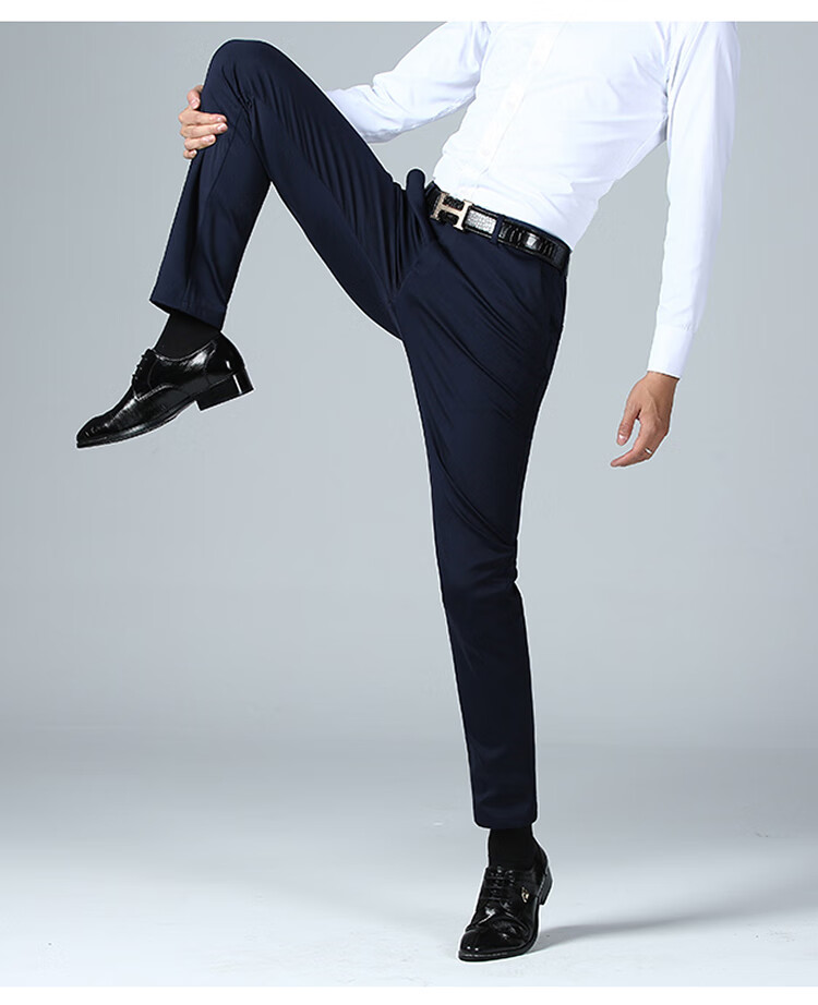 MULINSEN Men's Spring Autumn Straight Leg Stretch Wrinkle-Resistant Solid Color Simple Commuter Casual Trousers Black 38 9