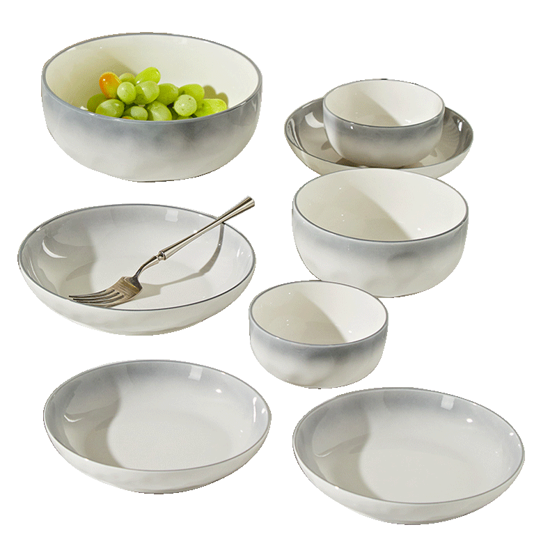 Haoya Jingdezhen Underglaze Color Simple Ceramic Bowl and Plate Dinnerware Set 28 Pieces Housewarming Gift Yan Yu Yao