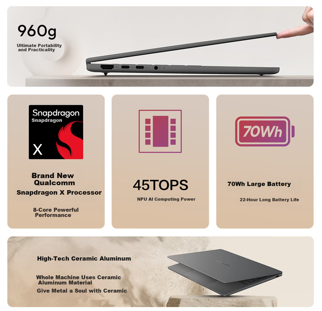 ASUS Lingyao14 Air Subsidies Snapdragon X 2.8K 120Hz OLED 960g 12.9mm High-Aesthetic Ultra-Thin AI Laptop (32GB 1TB) Gray 3