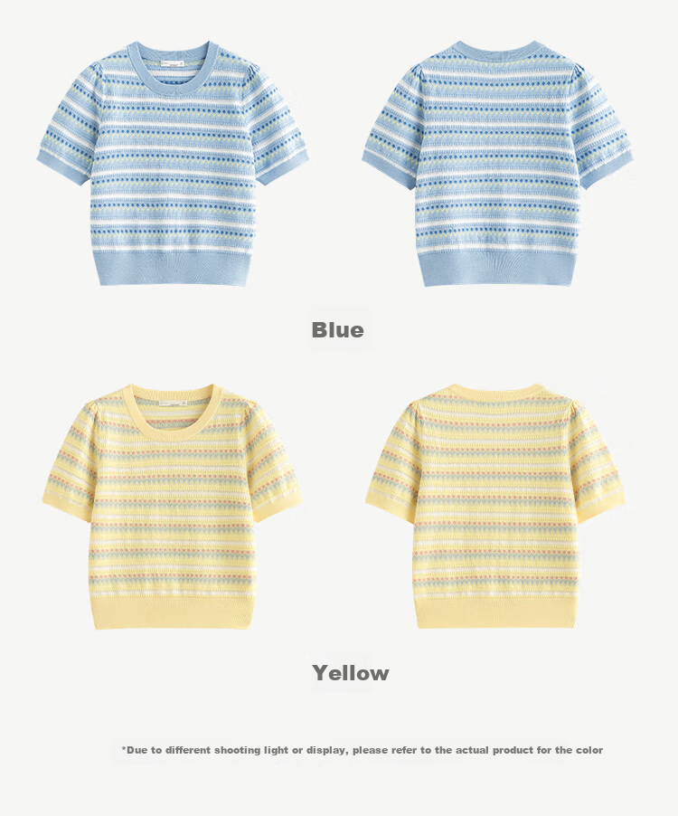 INMAN [Showroom Style] Suoluna Cool-Feeling Striped Short-Sleeve Women's Top, Summer 2026 Knitted Sweater, Yellow, Size L 18