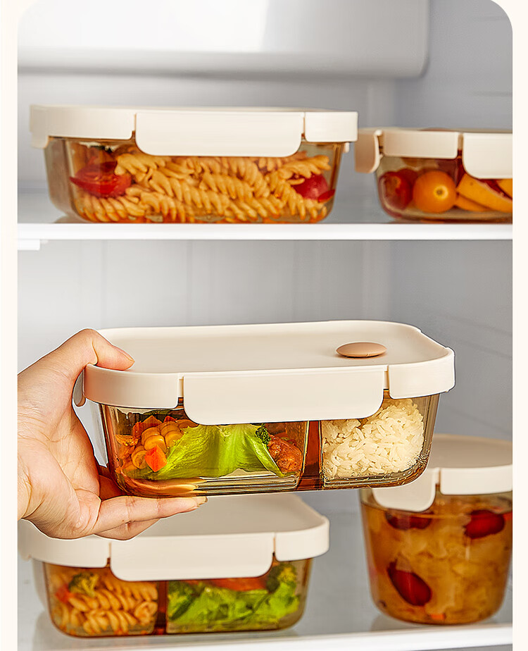 Cilock Glass Lunch Box for Office Workers, Microwaveable Student Meal Container, Oval Three-Compartment with Bag 2
