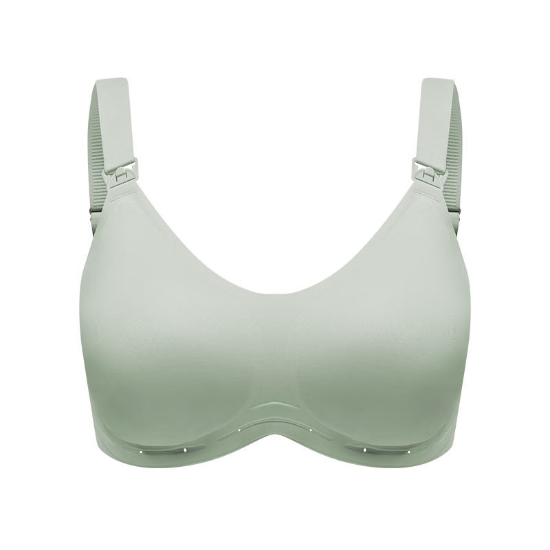 EMXEE Floating Anti-Gravity Large Bust Maternity Nursing Bra, Gathered, Anti-Sagging, Pregnancy and Postpartum Max Bra, Green XL