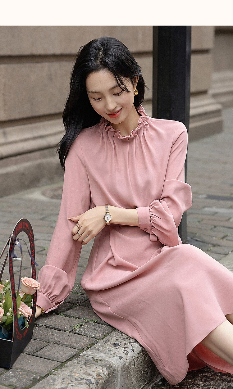 Demana Selected Airy Acetate Spring Socialite Style Comfortable Lightweight Ruffle Collar Mid-Length Women's Dress 7