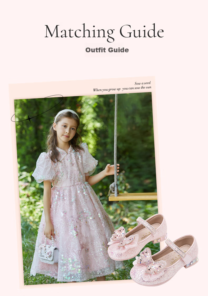 Follow Me Girls' Princess Shoes, Spring And Autumn Children's Sequin Crystal Flats, Performance Dress Shoes, Light Gold, Size 37 1