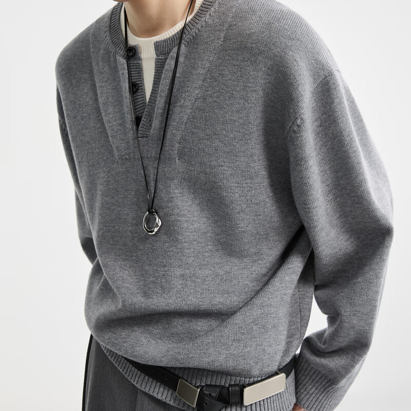 Earl Zuoer Wool Blend Two-in-One Henry Collar Autumn 2025 Long Sleeve Knit Base Shirt Men's Colorblock Sweater