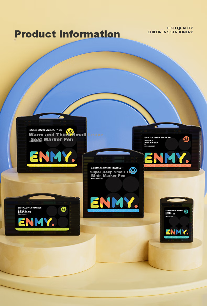 Enmi Enmy80 Colorful Mini Black Box Direct Liquid Acrylic Markers with Gift Bag, Soft Tip, Controllable Ink, Washable, Colored, for Primary School Students' Art Education, High Coverage Watercolor Pens, Birthday Gift 12