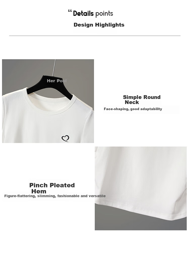 Taichi Round Neck T-Shirt 2026 Summer New Slim Fit Simple Pleated Waist Short Shoulder Crop Top for Women 2