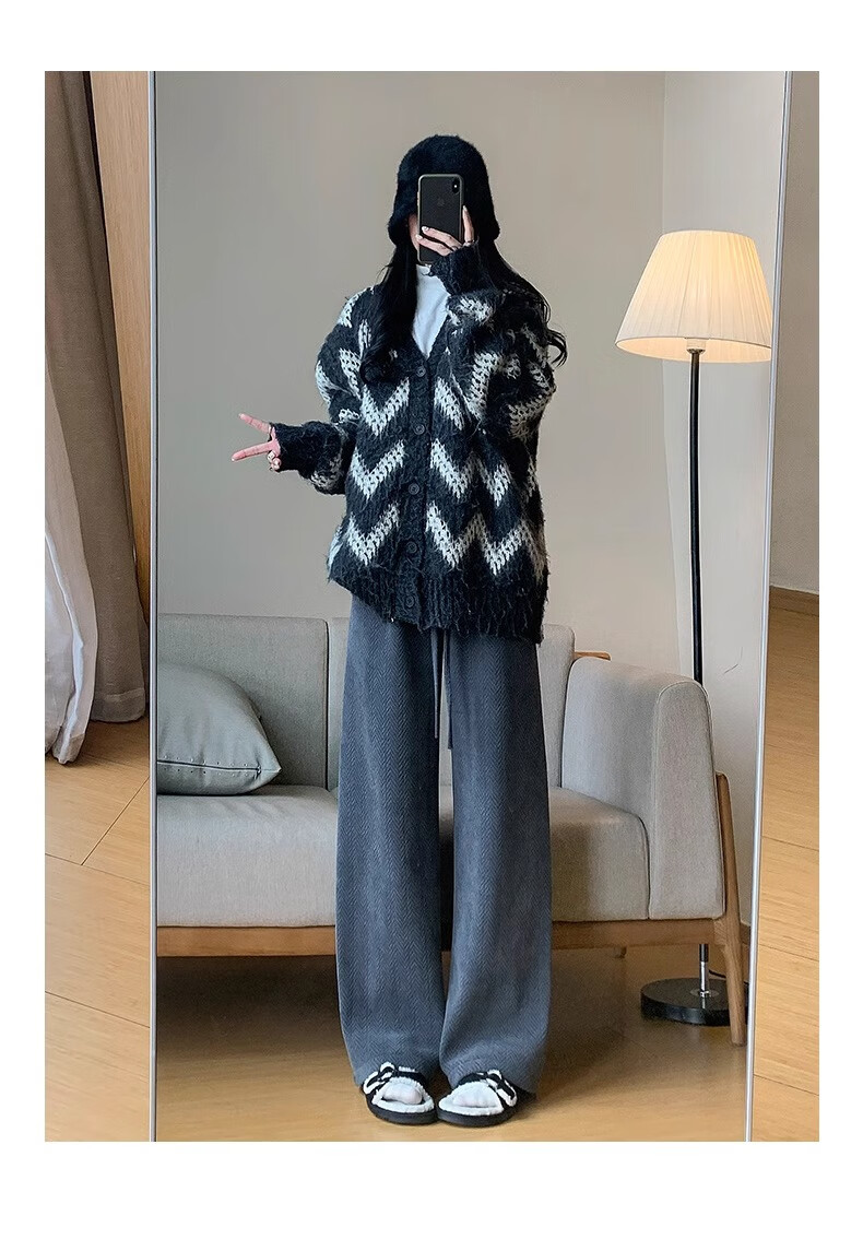 Langsha Women's Herringbone Wide-Leg Pants Spring Autumn New High-Waist Draped Straight-Leg Slim Chenille Knit Casual Trousers Trendy 15