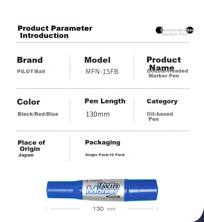 PILOT Double-Ended Marker Pen, Boxed Tip Pen, Oil-Based Marker, Logistics Pen Large Font Pen MFN-15FB Black Single Pack 4