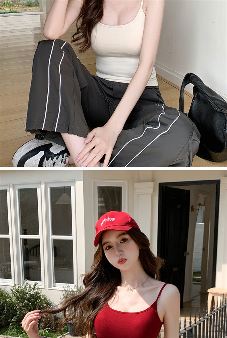 LangSha Red Spaghetti Strap Women's New Padded Sexy Sleeveless Tank Top Outerwear Qi Ji Red Shirt 13