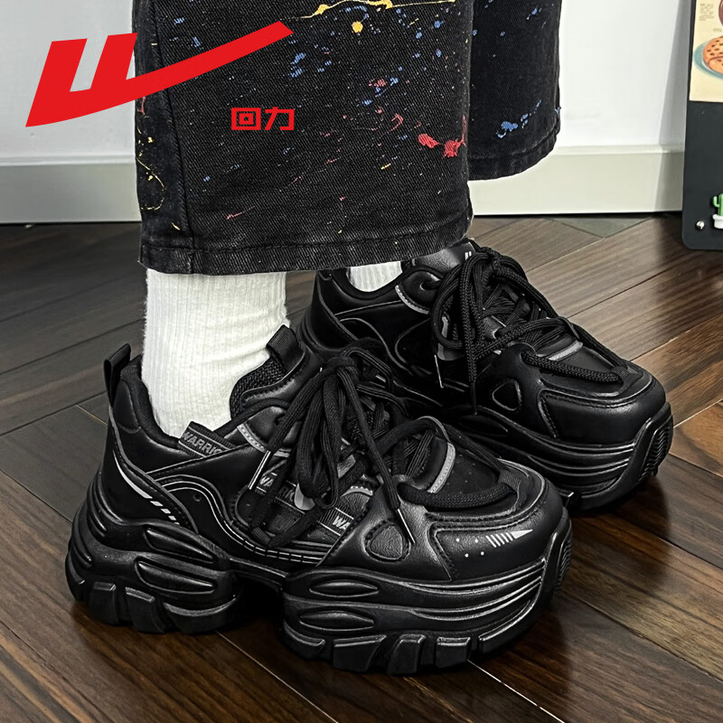 Warrior Women's Chunky Sneakers 2025 Fall/Winter New Leather Small White Shoes Thick-soled Height-increasing All-match Winter Sports Casual Shoes