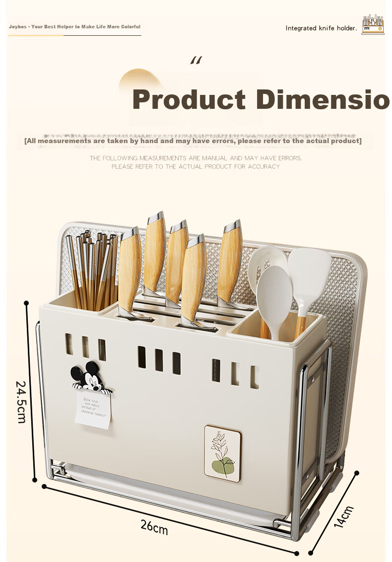 Jiabangshou [Chow Yun-fat endorsed] Kitchen Knife Holder Storage Rack Multifunctional Chopstick Holder Cutting Board Knife Organizer Draining Rack White 9