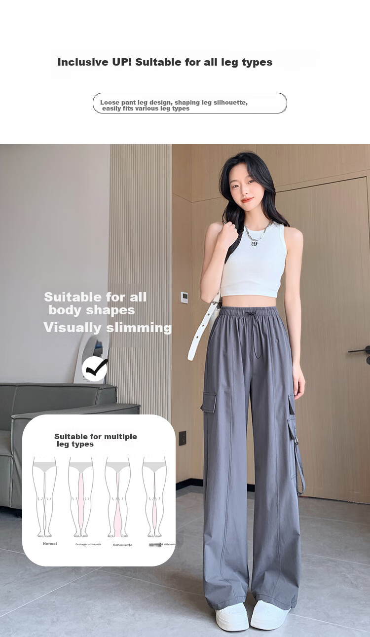 Women's Free Style Cargo Pants Summer Thin Ice Silk Quick-Dry Paratrooper Hiking Pants 2026 New High-Waist Slim Casual Wide-Leg Pants 7