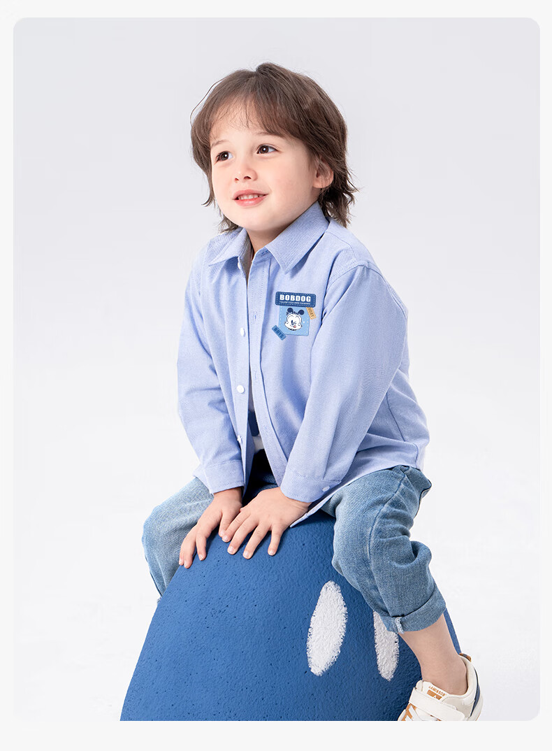 BOBDOG Boys' Cotton Long Sleeve Shirt Baby Shirt Spring Children's Top Light Jacket Blue Stripes 140 16